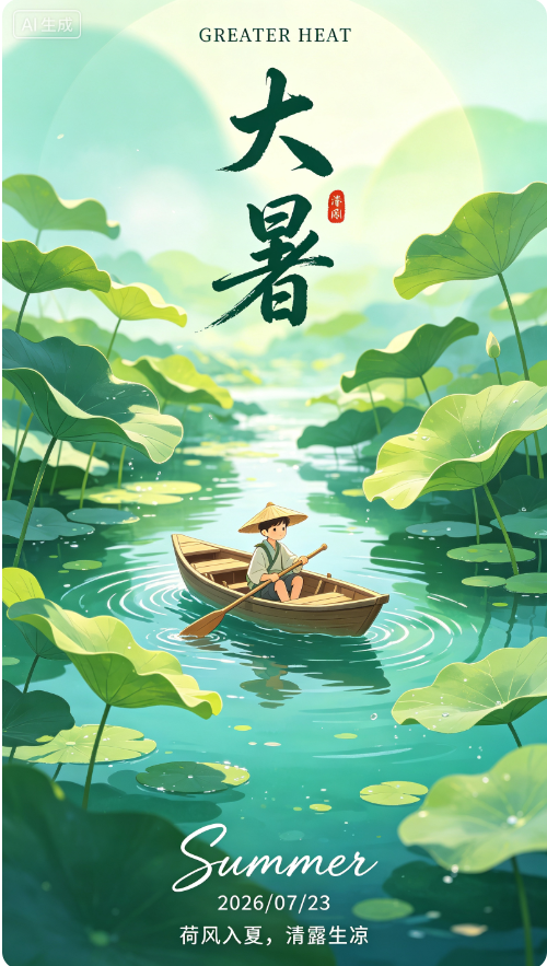 大暑荷塘插画，全套 AI 绘画提示词分享